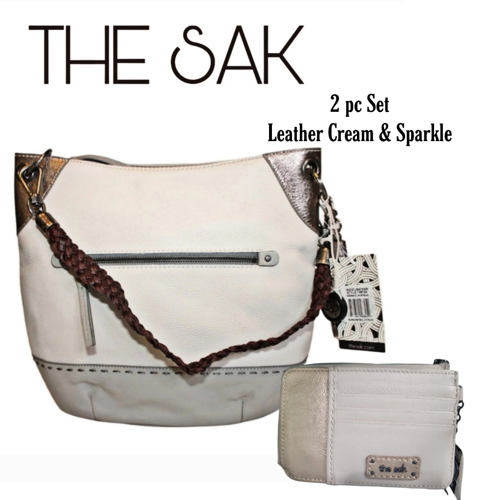 Sale 2 Pc Set Nwt The Sak Indio Stone Sparkle Genuine Leather Zip Hobo & Wallet